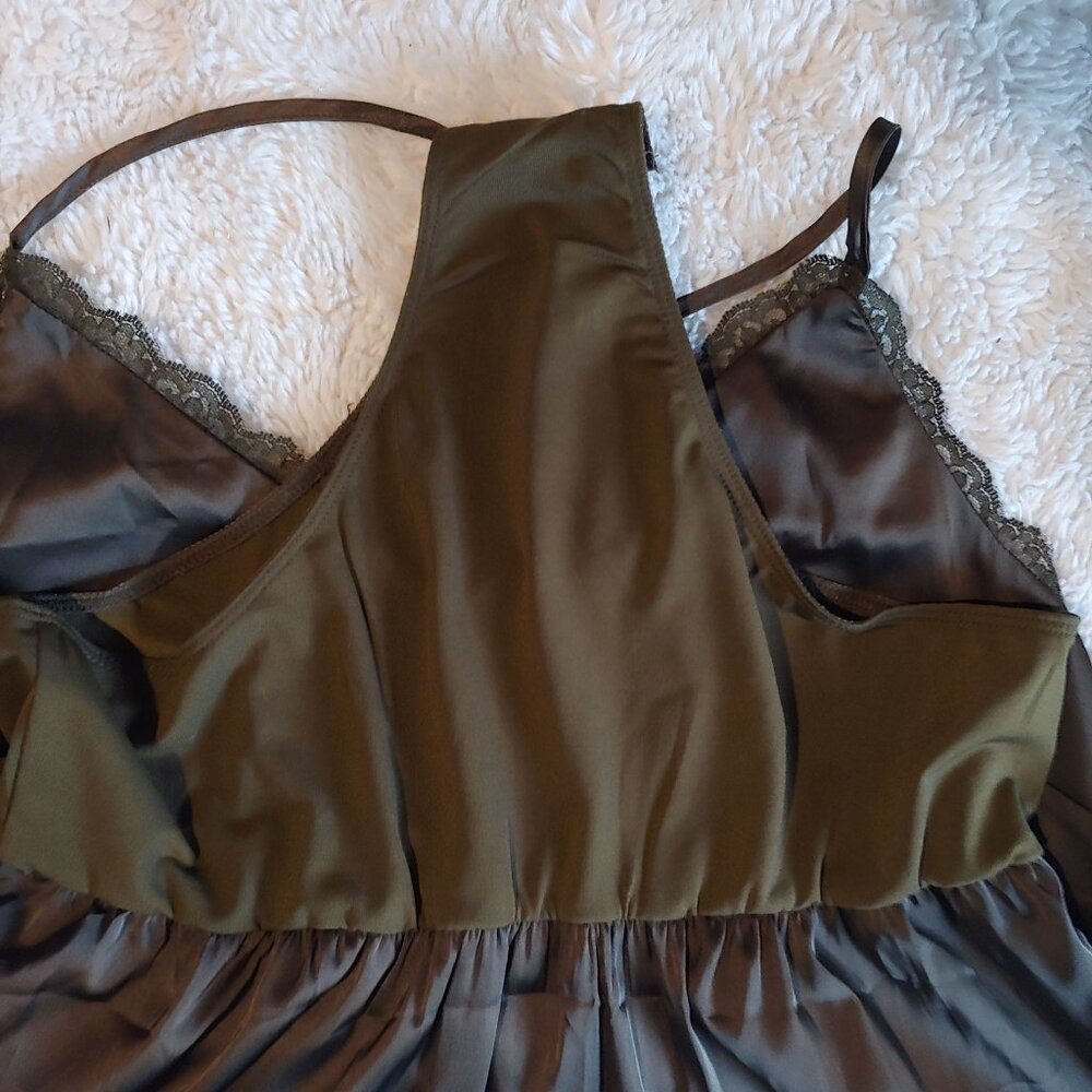 Blu Pepper Silky Cami Bodysuit Olive V-Neck Lacy Hippie Festival M Adjustable - Picture 8 of 11